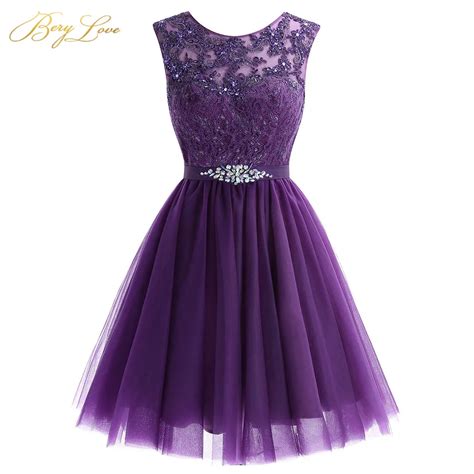 Cute Short Purple Homecoming Dress Mini Beaded Lace Homecoming Dress Tulle Homecoming Gown