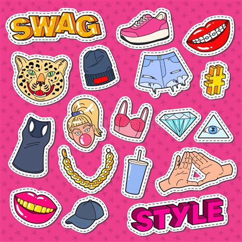 Swag Style Teenage Fashion Doodle With Lips Hands And Accessories For