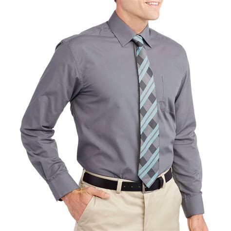 Mens Solid Dress Shirt With Matching Tie