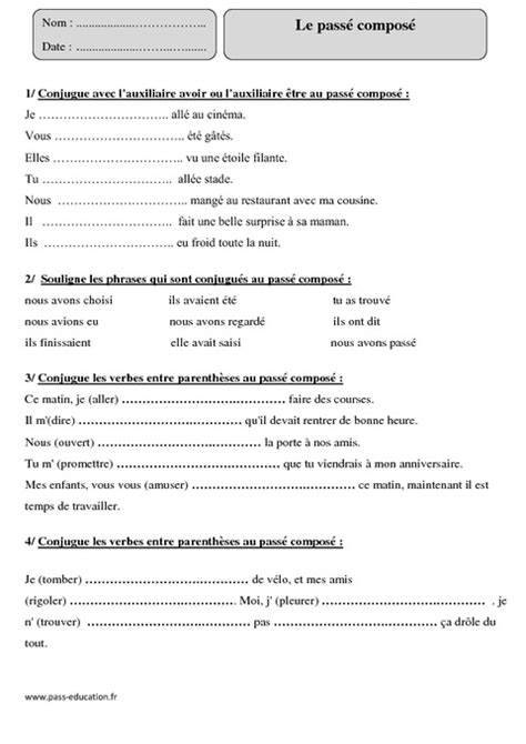 Retrouvez différents exercices en ligne de conjugaison pour la classe de cm1 : Passé composé - Cm1 - Exercices corrigés - Conjugaison - Cycle 3 - Pass Education