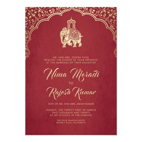 Indian Wedding Invitation Red Gold Ganesha Invitation Zazzle