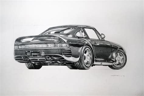 Charcoal Draw Porsche 959 Sc Car Drawings Porsche Drawings