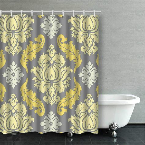 Artjia Yellow And Gray Floral Pattern Flower Design Bathroom Shower