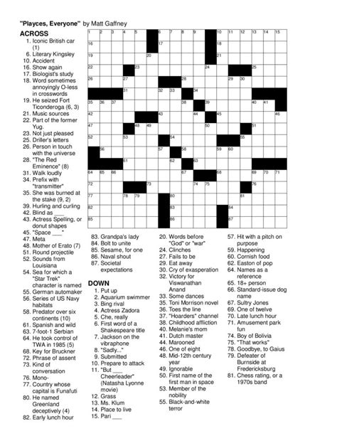 September 2013 Matt Gaffney S Weekly Crossword Contest Printable