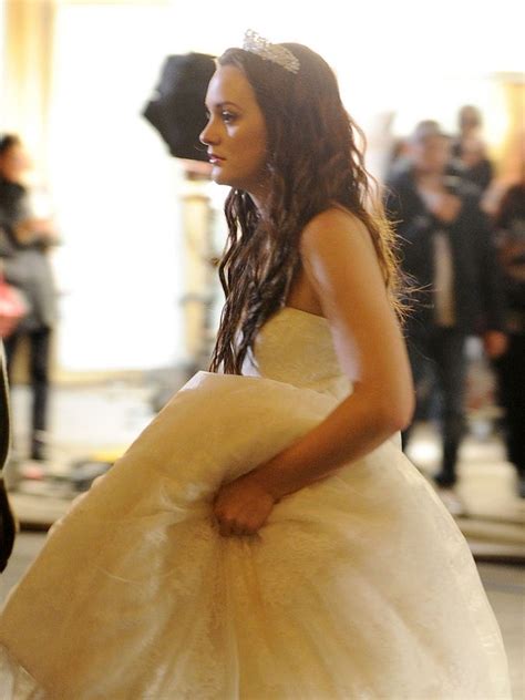leighton meester in a wedding dress on the set of gossip girl