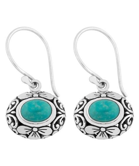 Turquoise Sterling Silver Floral Dangle Earrings C0129LVOUDX Silver