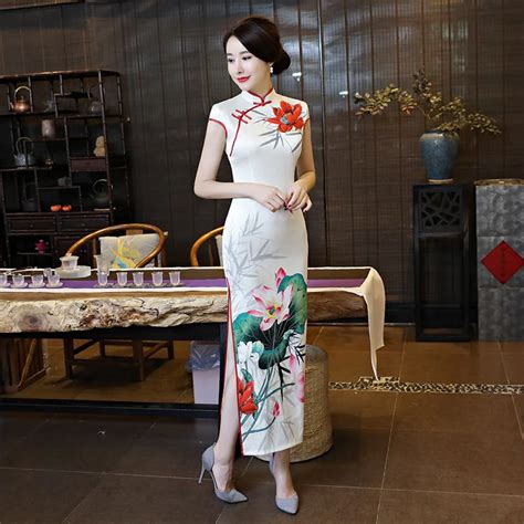 Buy Chinese Traditional Women Long Qipao Sexy Satin Slim Qi Pao Vestidos