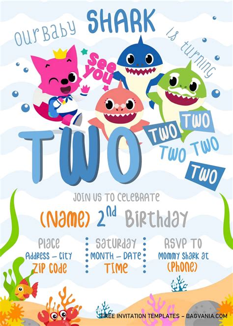 Baby Shark Birthday Invitation Templates Editable With Microsoft Word