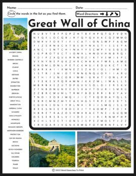 Wonders Of The World The Great Wall Of China Word Search Puzzle