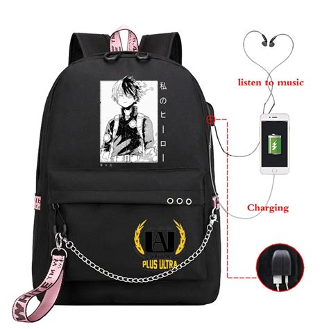 My Hero Academia Backpack Anime Character Deku Shoto Todoroki Print Usb