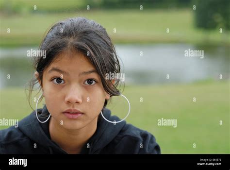 Young Teenage Eurasian Girl Portrait Outdoors Stock Photo Alamy