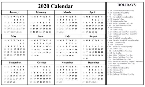 Free Download Sri Lanka Calendar 2020 Pdf Excel And Word