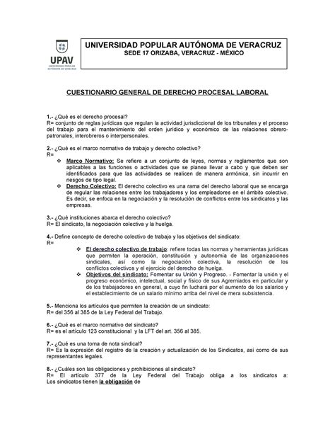 Cuestionario General De Derecho Procesal Laboral Cuestionario General