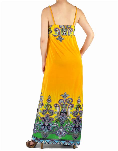 Yellow Moroccan Paisley Plus Size Maxi Dress Sexy Bohemian Long Gown Xl