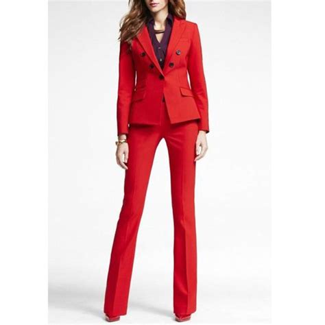 Red 2 Piece Set Women Business Suits Blazer With Pants Ladies Office