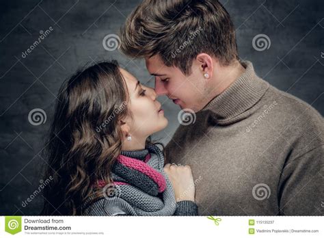 Close Up Portrait Of A Passionate Couple Stock Image