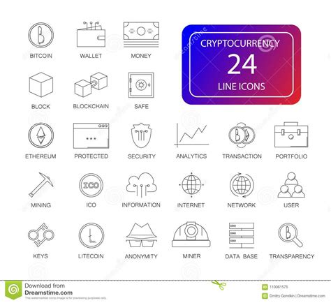 Find the link to download these icons after the preview. Line Icons Set. Cryptocurrency Pack. Stock Vector ...