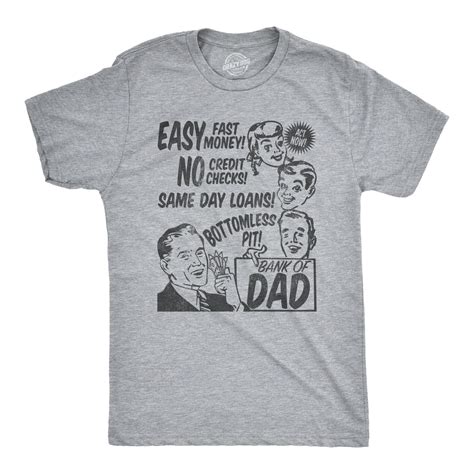 Mens Bank Of Dad T Shirt Funny Fathers Day Tee With Sayings Heather