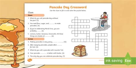 Free Fun Themed Pancake Day Crossword Twinkl Celebration Days