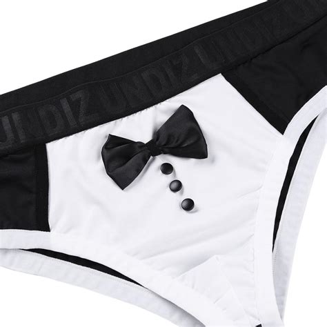 Iefiel Sexy Male Mens Soft Lingerie Black Color Splice Cute Bow Tie Tuxedo Briefs Underwear For