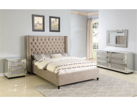 Beige Contemporary California King Size 4piece Solid Wood Bedroom