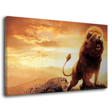 Roaring Lion Heart Lion King Wild African Sunset Canvas Print Etsy
