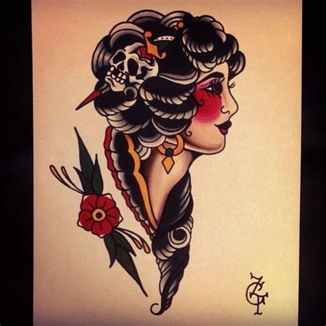 The bright blue flower gives it a tropical feel. girl traditional tattoo - Google Search | tattoo ...