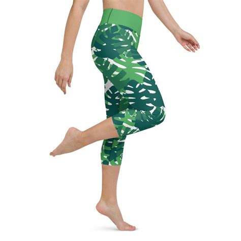 Palm Leaf Yoga Capri Leggings Tropical Pattern Leggings Etsy