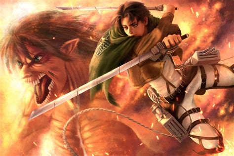 I had say this is the only fight which will be close, but i will still bet on eren. Battles Warriors Monsters Attack on titan Levi Guys Swords Anime wallpaper | 6001x4000 | 383322 ...
