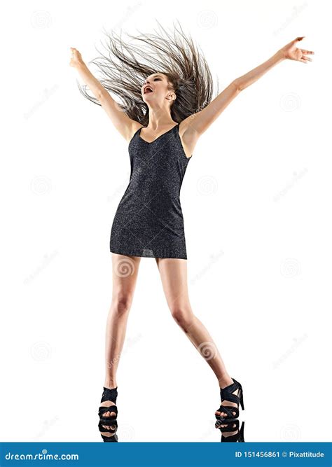 Young Woman Disco Dancer Dancing Isolated White Background Happy Fun