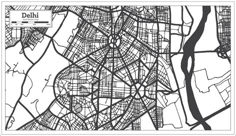 Delhi India City Map In Retro Style In Black And White Color Outline