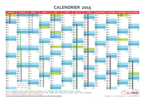 Calendrier Annuel Année 2015 Avec Jours Fériés Et Vacances Scolaires