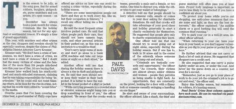 Paul Davis On Crime My Crime Beat Column Santa Gives Robbers Take Philly Cops Offer