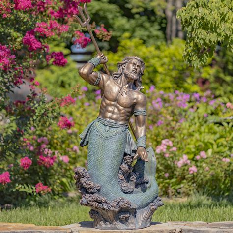 48 Tall Magnesium Merman Garden Statue Throwing Trident