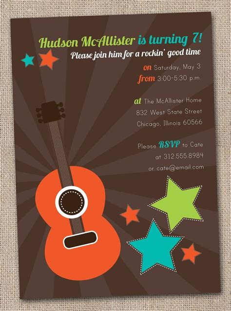 Boys Rockstar Guitar Birthday Party Invitations Giovani Pinterest