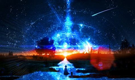 Download 1920x1080 Anime Landscape Shooting Stars Comet