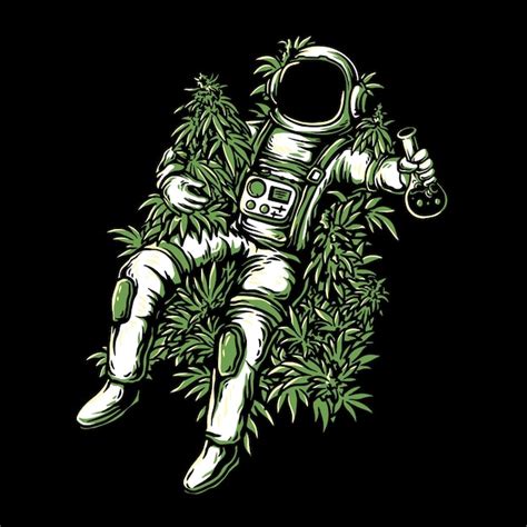 Astronauta espacial com ilustração de folha de cannabis Vetor Premium