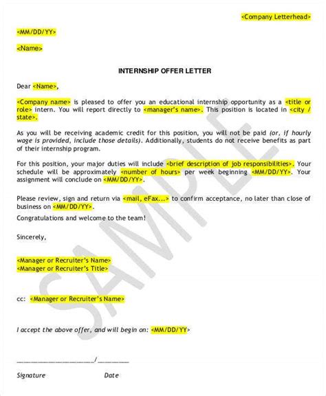 Use these sample application letters for internship as templates for your formal letter. 9+ Internship Appointment Letter Templates - Free Sample ...