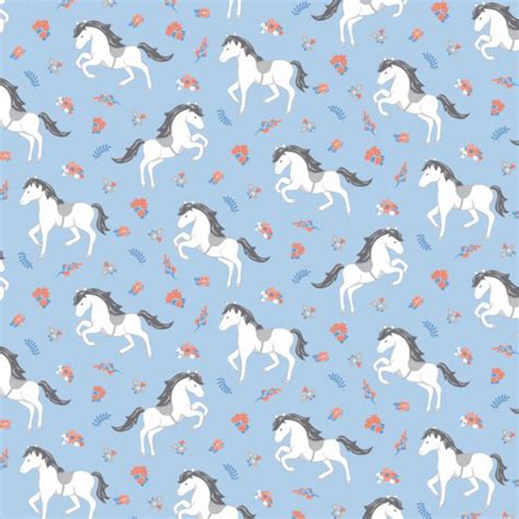 100 Cotton Fabric Nutex Sweet Dreams Kids Horses Ponies Floral Flowers