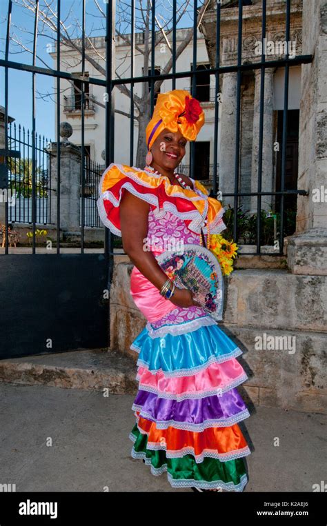 Cuban Woman In Traditional Dress On The Streets Of Havana Cuba Stock