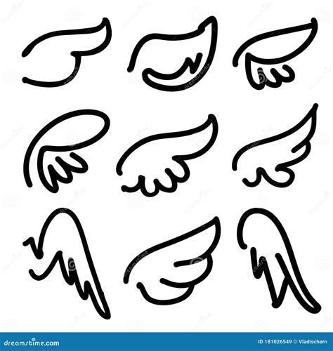 Angel Wings Icon Set Sketch Stylized Bird Wings Collection Cartoon
