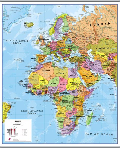 Europe Middle East Africa Emea Political Map Rolled Canvas With