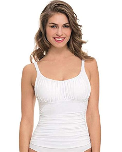 Gottex Solid Ruched Bust Scoop Neck Tankini Top Swimsuit In White Lyst