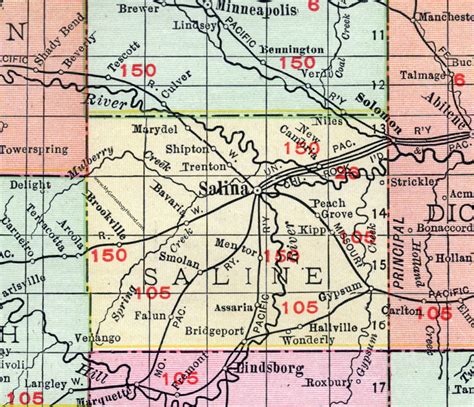 Saline County Kansas 1911 Map Salina Brookville Gypsum