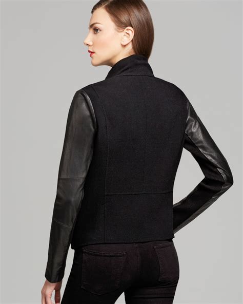 Lyst Vince Jacket Leather Sleeve Asymmetric In Black