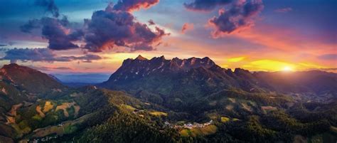 Free Photo Aerial View Doi Luang Chiang Dao Mountains At Sunset