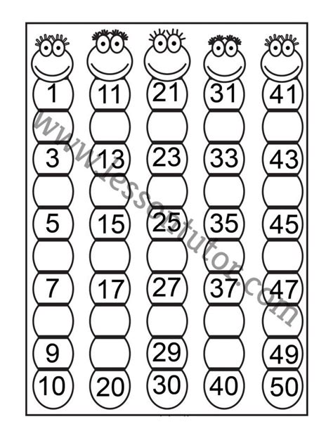 Missing Numbers 1 50 Worksheet Kindergarten 7 Lesson Tutor