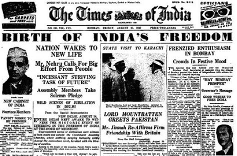 The Times Of India 15 August 1947 With Images History Of India