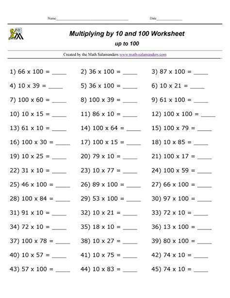 Multiplying By 10 100 And 1000 Worksheet Diariness
