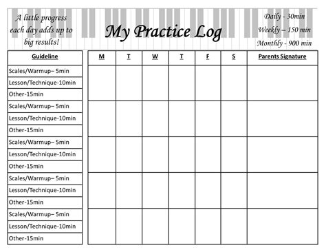 Piano Practice Log, Practice Log, Practice Diary, Monthly Practice Log | Practice log, Piano ...
